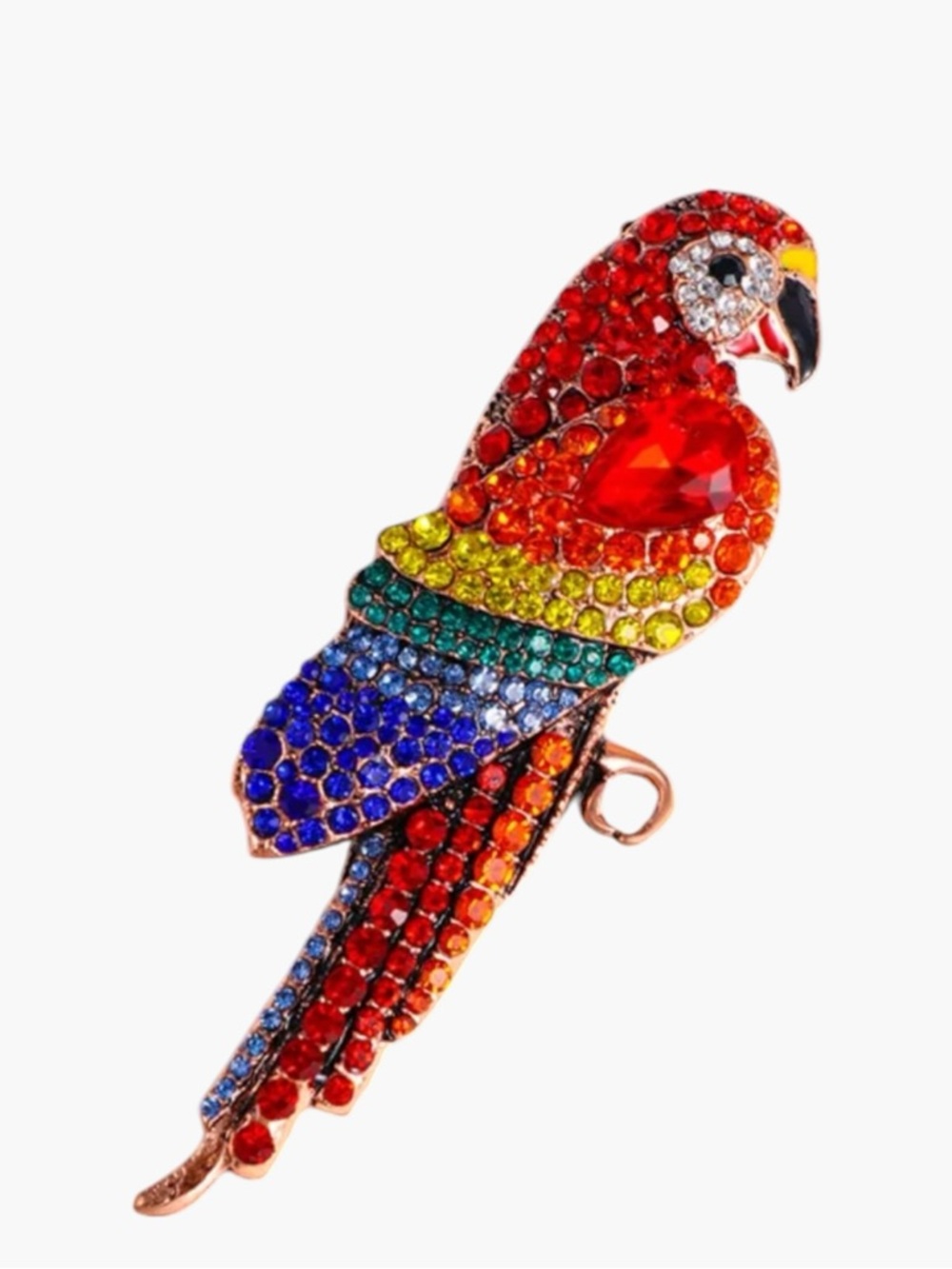 Rainbow Rhinestone Parrot Brooch Colorful Bird Statement Pin